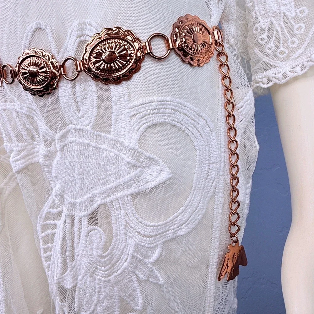 Y2K Concho Chain Belt Womens OS Rose Gold Western Southwestern Boho Thunderbird